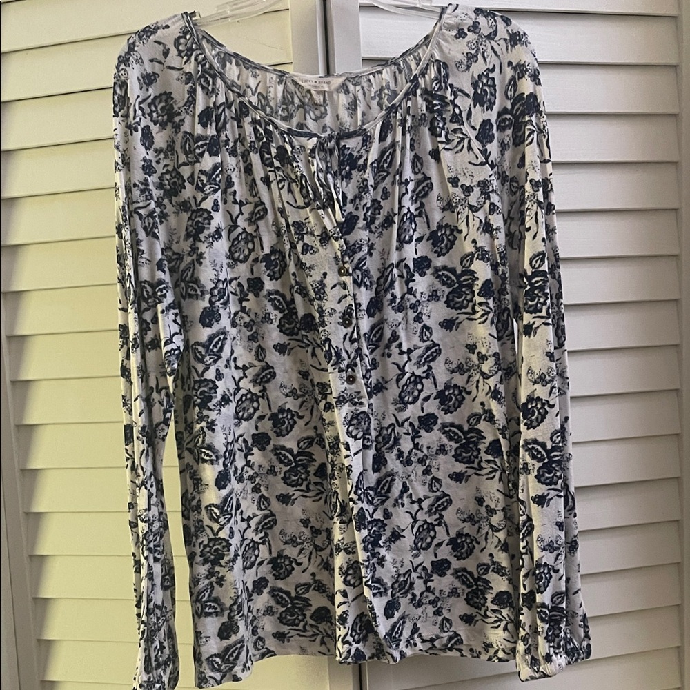 Lucky Brand navy Floral Print Long Sleeve Women's Top